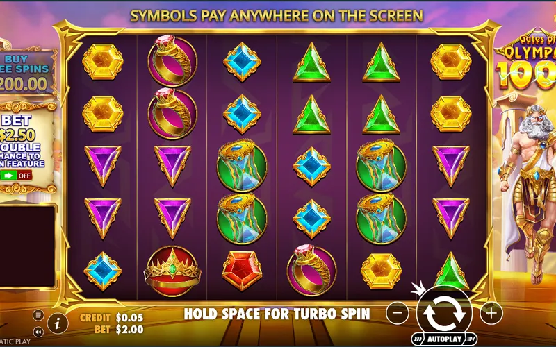 Gates of Olympus 1000 gameplay screenshot showing Zeus and multiplier symbols on the 6x5 grid