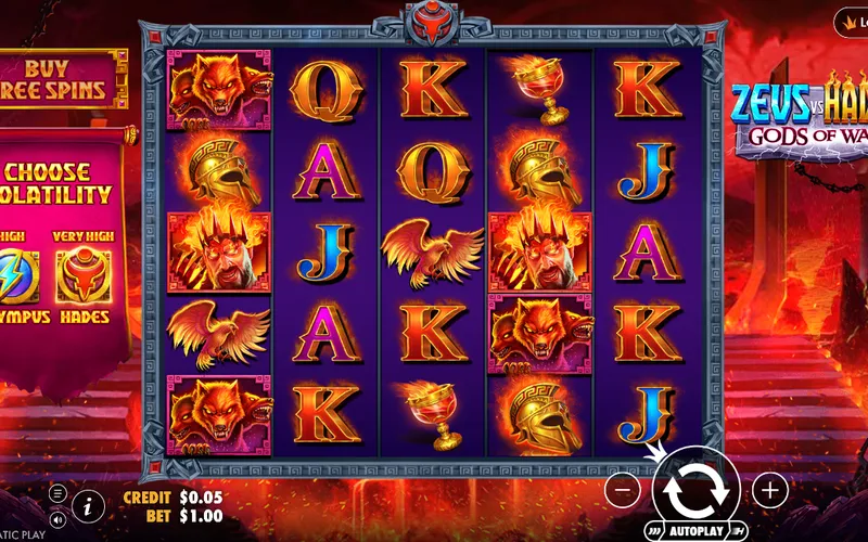 Zeus vs Hades Gods of War pokie showing the dual god theme with light and dark sides of the reels